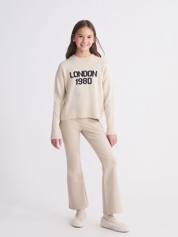 LCW Kids Beige Elastic Waist Flared Tights for Girls