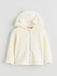 LCW Baby Cream Hooded Basic Plush Cardigan for Girls