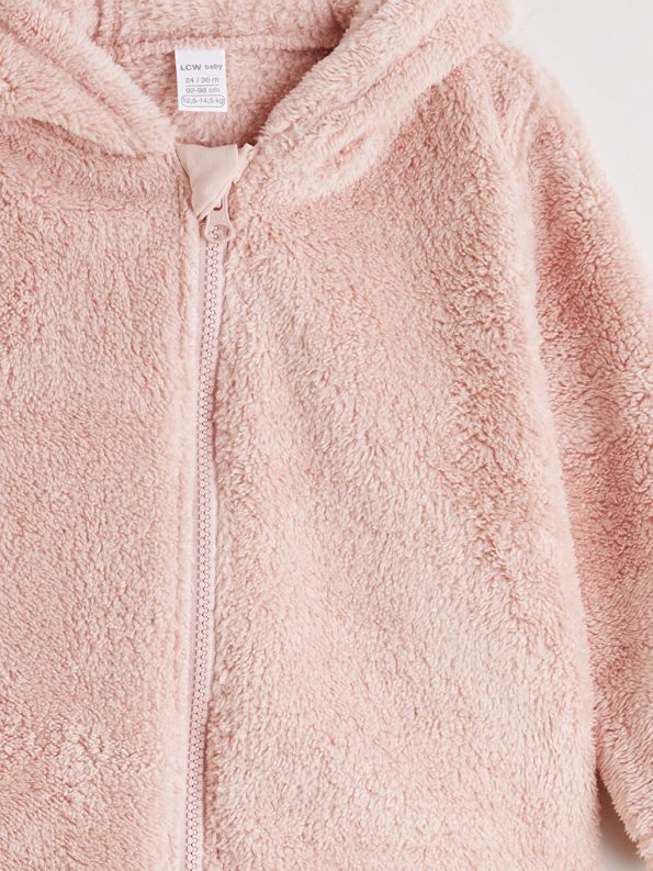 LCW Baby Pink Hooded Fleece Jacket for Girls