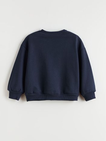 LCW Kids Navy Blue Round Neck Printed Sweatshirt for Girls