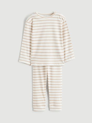 LCW Baby Cream Striped Bicycle Neck Boys Pajama Set
