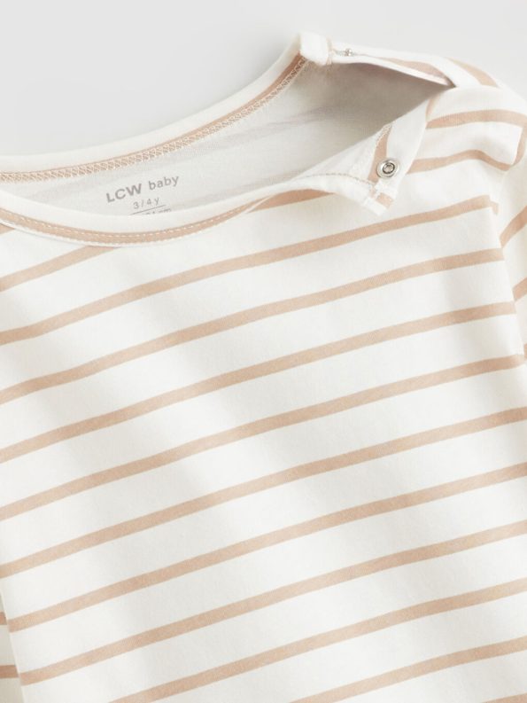 LCW Baby Cream Striped Bicycle Neck Boys Pajama Set