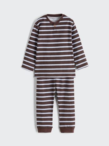 LCW Baby Brown Striped Crew Neck Pajama Set for Boys