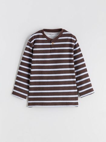 LCW Baby Brown Striped Crew Neck Pajama Set for Boys