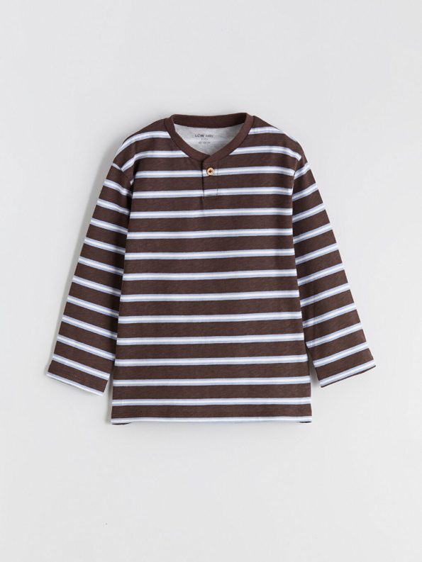 LCW Baby Brown Striped Crew Neck Pajama Set for Boys
