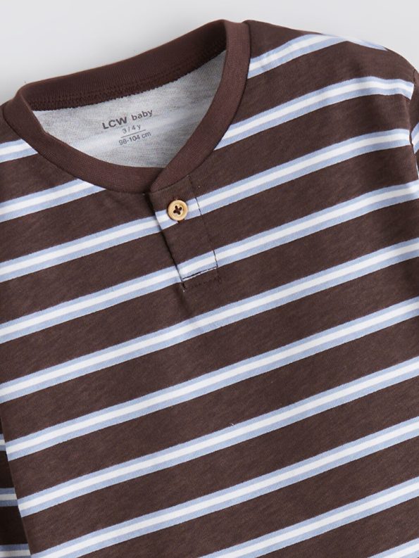 LCW Baby Brown Striped Crew Neck Pajama Set for Boys