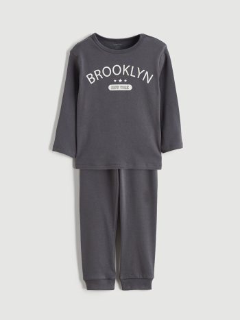 LCW Baby Anthracite Brooklyn Print Boys Pajama Set