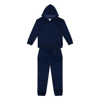 Navy Velvet Hooded Tracksuit Set