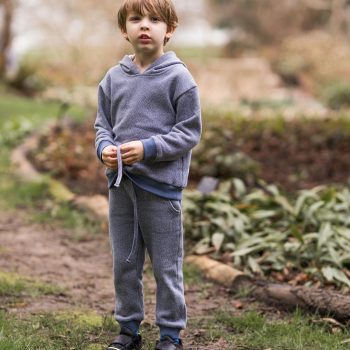 Blue Textured Hoodie Tracksuit Set