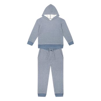 Blue Textured Hoodie Tracksuit Set