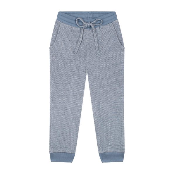 Blue Textured Hoodie Tracksuit Set
