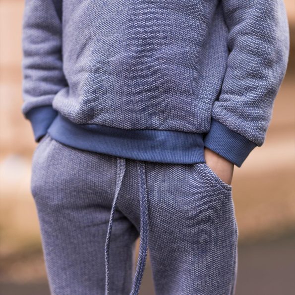 Blue Textured Hoodie Tracksuit Set