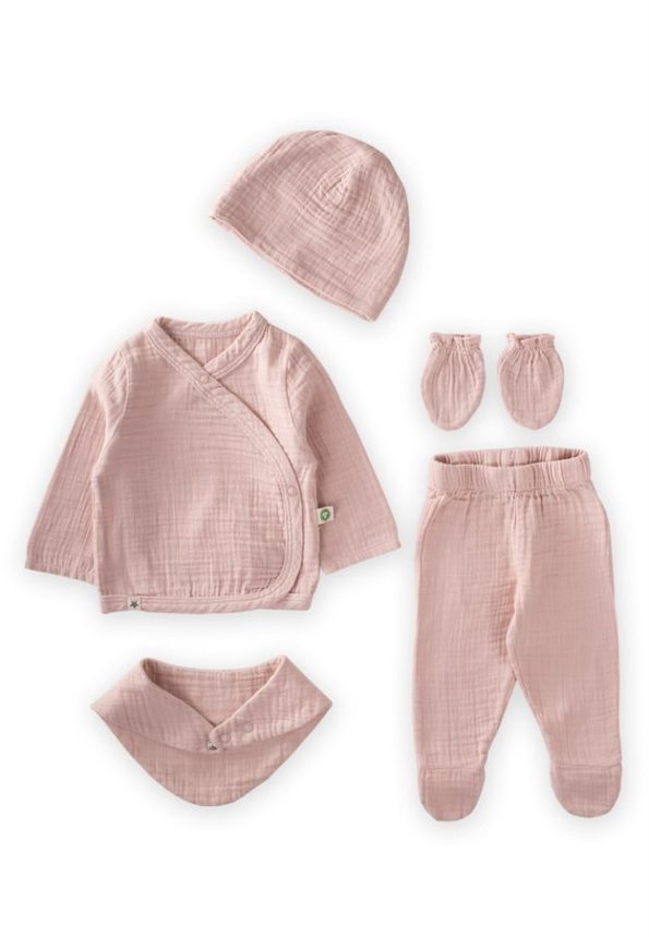 Organic Hospital Departure Baby Set 0-3 Months Powder Pink