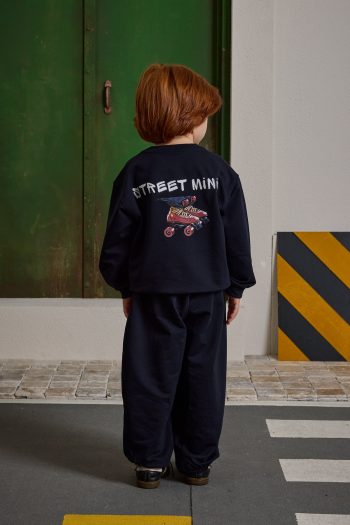 Navy Oversized Printed Tracksuit