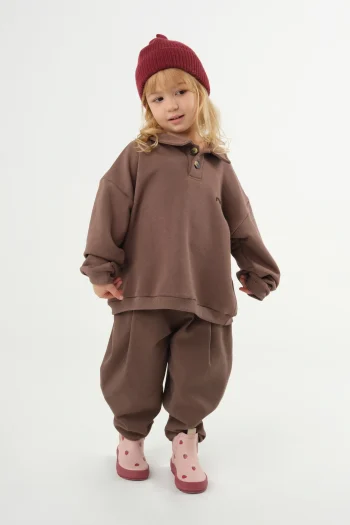 Polo Collar Brown Sweatshirt