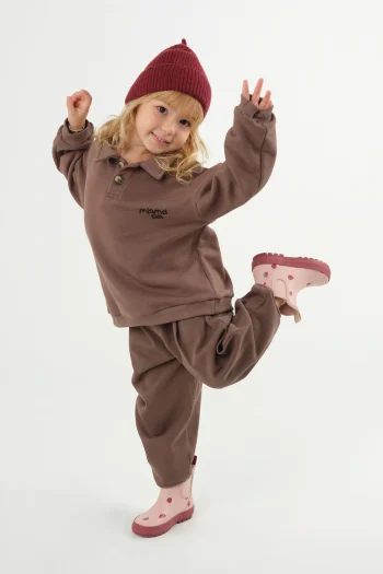 Polo Collar Brown Sweatshirt