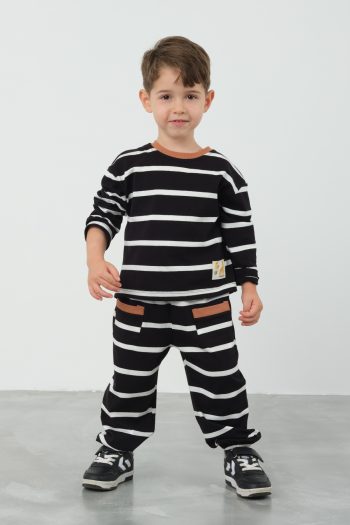 Striped Ribbed Set Black and White