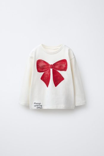 Watercolour Print T-Shirt with Bow
