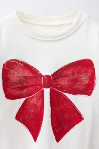 Watercolour Print T-Shirt with Bow
