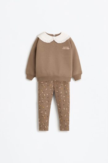 Bicycle Neck Sweatshirt and Ribbed Leggings Set