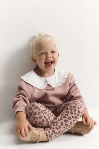 Bicycle Neck Sweatshirt and Ribbed Leggings Set