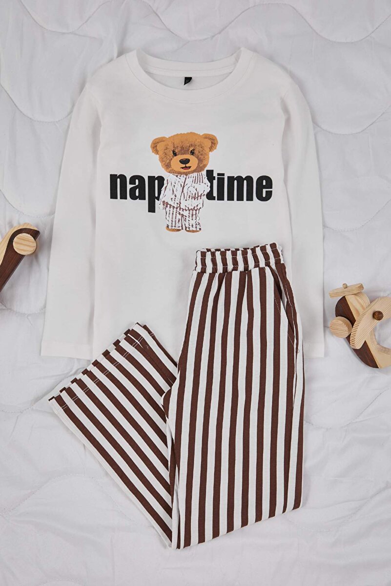 0_org_zoom-7.jpg Trendyolmilla Kids Beige Unisex 100% Cotton Printed Regular Knit Pajama Set