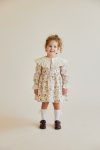 Girls' Cotton Cream Vintage Floral Dress with Lace Collar and Sleeve Details