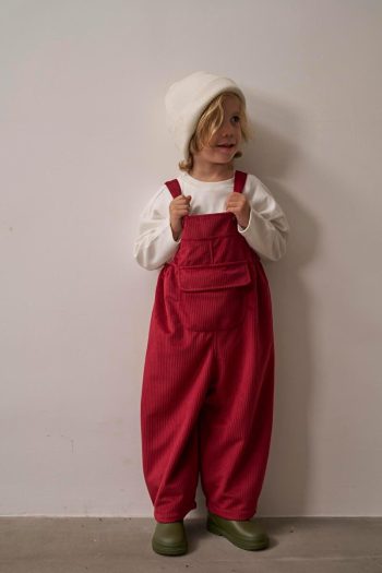 Oh La La Koala Burgundy Velvet Children's Dungaree