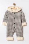 Chicsy Baby Winter Plaid Hooded Plush Lined Buttoned Jumpsuit