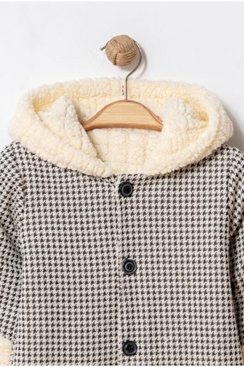 Chicsy Baby Winter Plaid Hooded Plush Lined Buttoned Jumpsuit