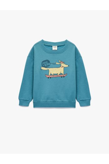 Cotton Long Sleeve Crew Neck Dog Print Sweatshirt