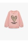 Cotton Long Sleeve Crew Neck Heart Print Pink Baby Girl Sweatshirt
