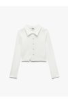 Cotton Long Sleeve Collar Crop T-Shirt