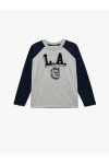 Koton Gray Long Sleeve T-Shirt for Boys with Raglan Sleeves