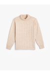 Knitted Turtleneck Sweater with Cable Knit Detail for Kids