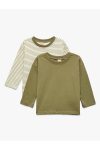 Cotton Long Sleeve Crew Neck 2-Piece Basic T-Shirt Set