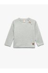 Cotton Buttoned Long Raglan Sleeve Crew Neck Sweatshirt