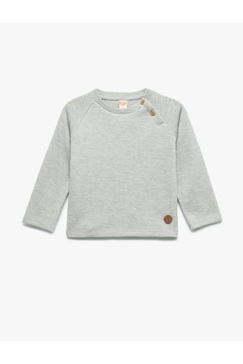 Cotton Buttoned Long Raglan Sleeve Crew Neck Sweatshirt