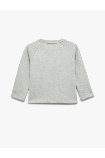 Cotton Buttoned Long Raglan Sleeve Crew Neck Sweatshirt