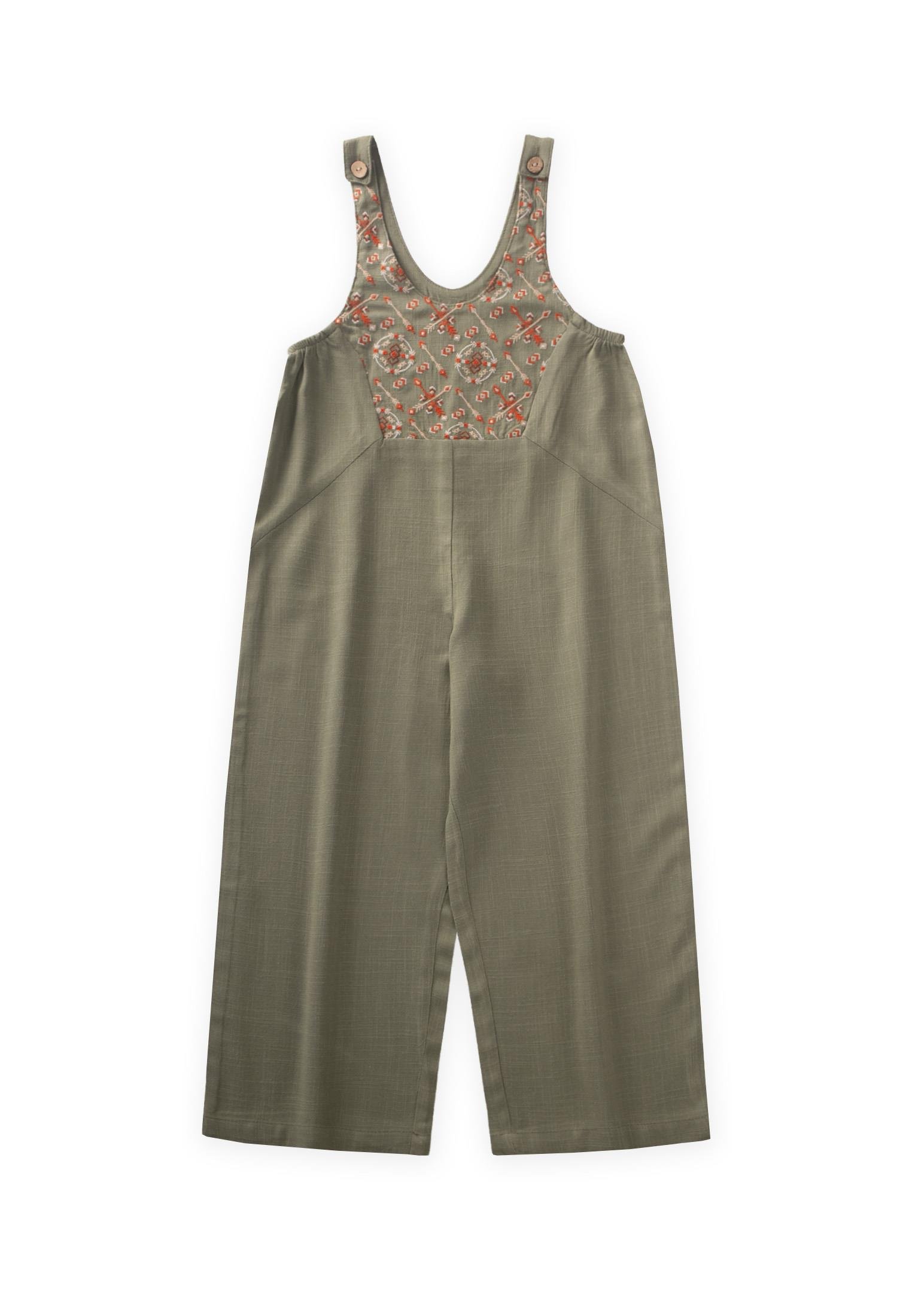 20223-5026roba-komple-nakisli-keten-sa-7c7c72.jpg Embroidered Linen Overall for Ages 2-7 in Olive Green
