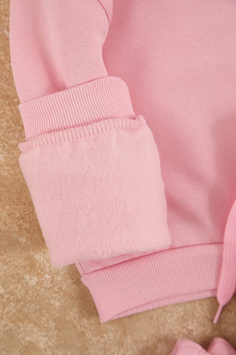 2_org_zoom-13.jpg Trendyolmilla Kids Pink Cotton Basic Fleece-Lined Sweatshirt and Jogger Set