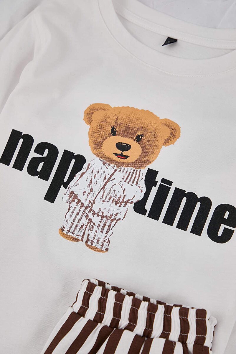 2_org_zoom-6.jpg Trendyolmilla Kids Beige Unisex 100% Cotton Printed Regular Knit Pajama Set