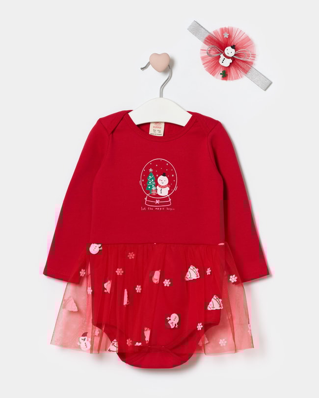 34b44363-0f31-4dae-9b1b-124bb3a8ab7b-c4ef-5.jpg Red Cotton Snowman Themed Bodysuit Set with Tulle Skirt and Headband