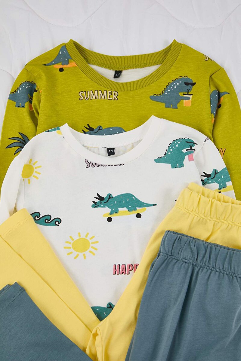 3_org_zoom-2.jpg Trendyolmilla Kids Colorful Printed 4-Piece Knit Pajama Set for Boys