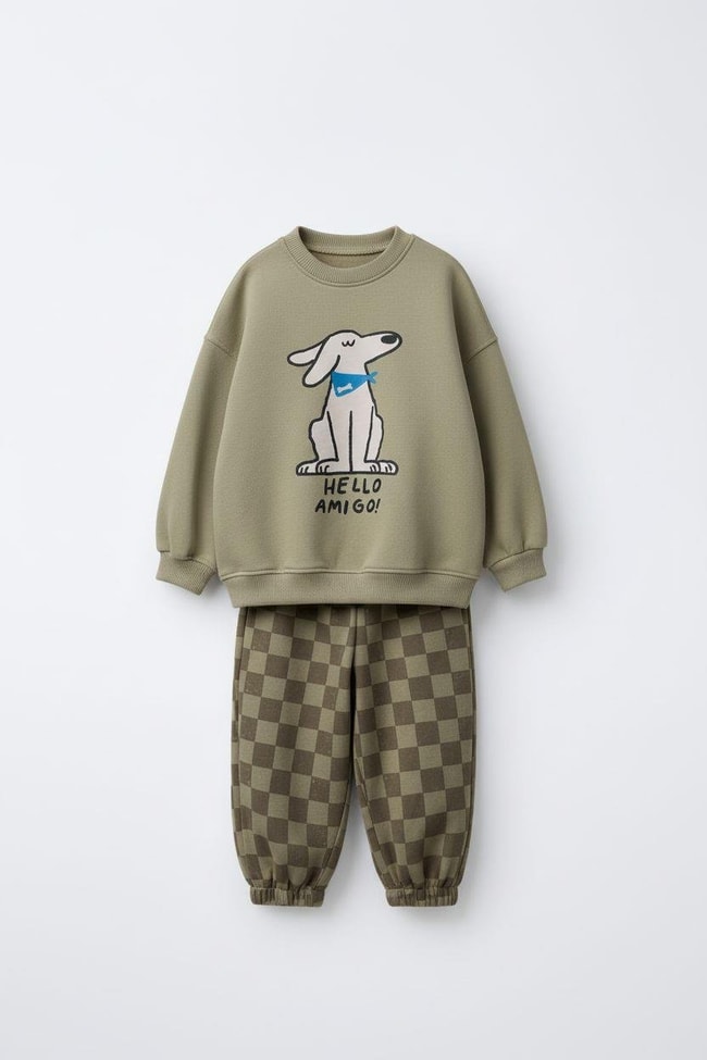 5c579959-cce7-4a5d-8261-86bfcc994921-0ed-45.jpeg Boys' Cotton Khaki Dog Print Sweatshirt and Checkered Tracksuit Set