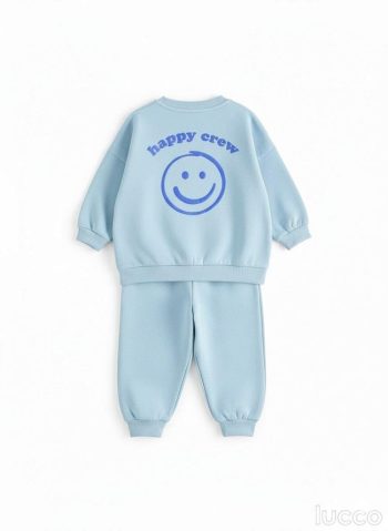 Unisex Kids Cotton Blue Smiley Print Tracksuit - Comfortable Fit