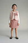 Girls' Cotton Pink Bow-Detail 3-Piece Fur Vest Skirt Set – Elegant Daily Outfit