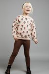 Girls' Cotton Beige Tulip Patterned Sweatshirt and Brown Leggings Set