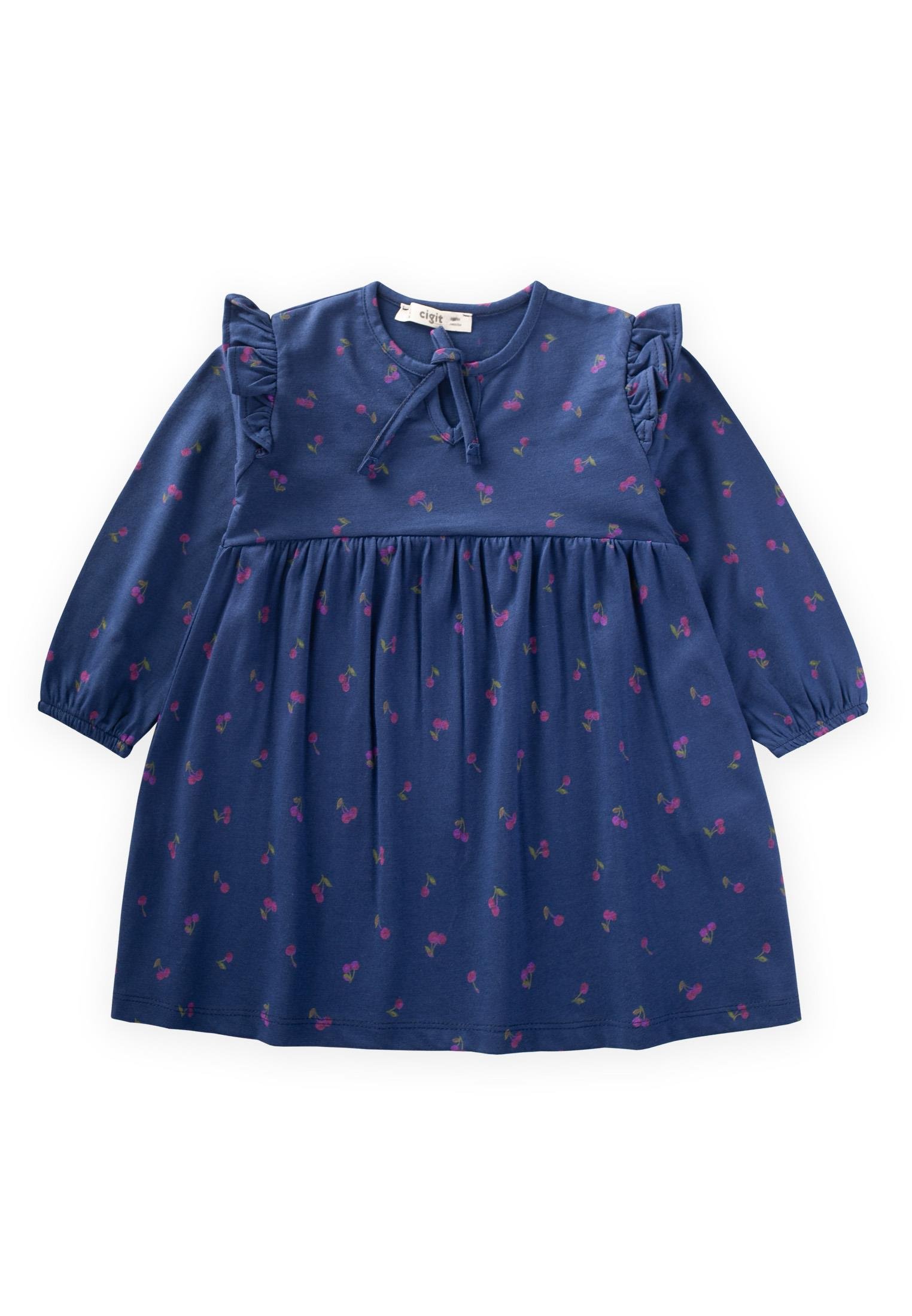 71150-5490desenli-mevsimlik-elbise-1-7-fc42-4.jpg Printed Seasonal Dress 1-7 Years Cherry Pattern