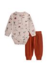 Farm Patterned Baby Bodysuit Set 0-3 Years Beige